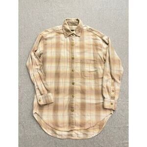 Free People‎ Flannel Shirt Mens XL Long Sleeve Plaid Curved Hem Casual Brown